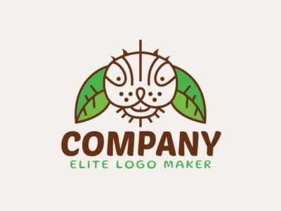 Animal logo in the shape of a rabbit head made up of twigs and leaves with brown and green colors.