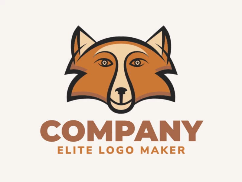 Stylized logo design in the shape of a fox's head composed of abstracts shapes with beige, brown, and black colors.