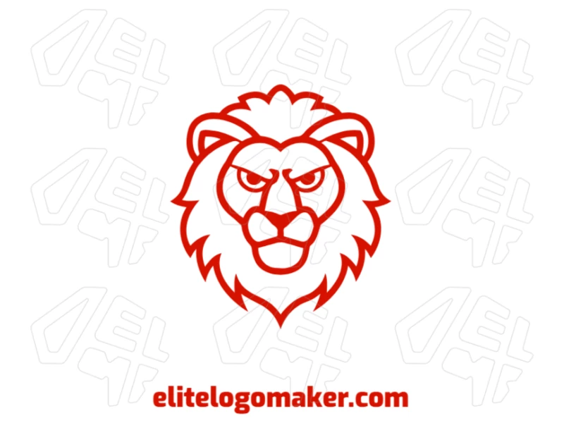 Red Lion Head With Fine Lines - Customize Your Own Logo Professional logo featuring a red lion head with fine lines in a symmetrical style, perfect for a bold and elegant identity.