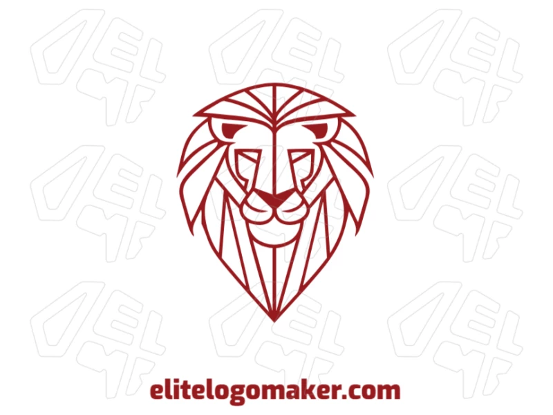 Red Lion Head With Symmetrical Style - Simple Logo Creator Professional logo with a red lion head in a symmetrical style, perfect for creating a strong and balanced brand identity.
