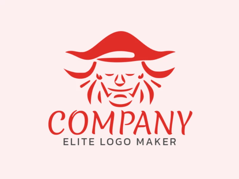 Professional logo in the shape of a red pirate with creative design and abstract style.