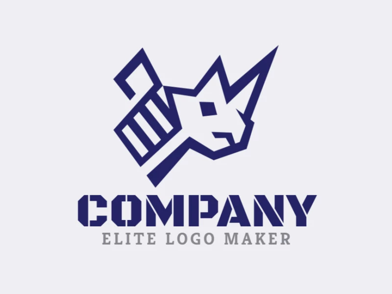 Abstract company logo with the shape of a rhino composed of abstracts shapes with blue colors.