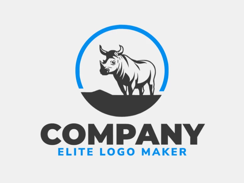 Create your own logo in the shape of rhinoceros with creative style with blue and grey colors.