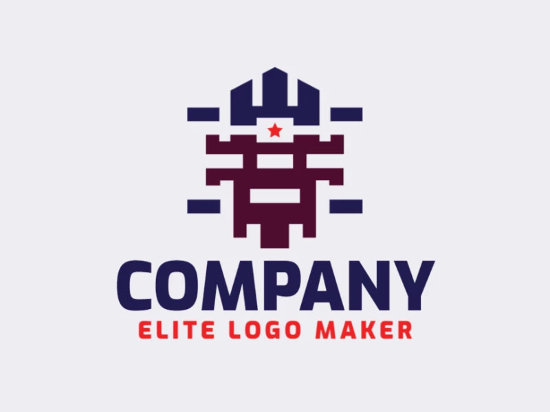 Customizable logo in the shape of a robot, with a symmetric style, the colors used was blue and brown.