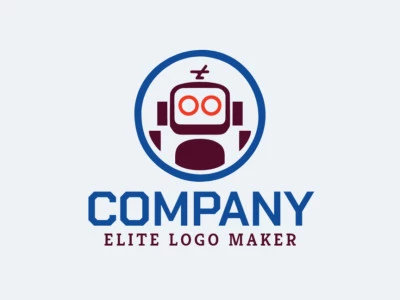 Professional logo in the shape of a robot with a circular style, the colors used were orange, dark blue, and dark brown.