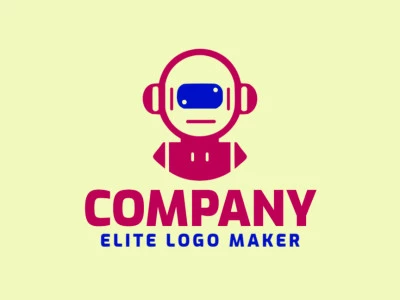 Create a vector logo for your company in the shape of a robot with a simple style, the colors used were dark red and dark blue.