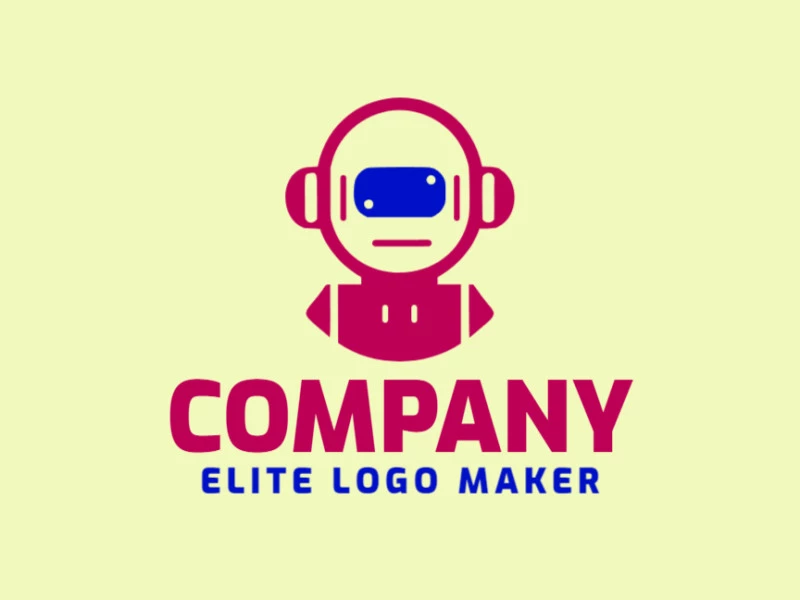 Create a vector logo for your company in the shape of a robot with a simple style, the colors used were dark red and dark blue.