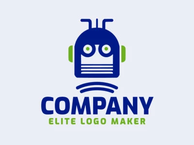 Vector logo in the shape of a robot with a simple design with green and dark blue colors.