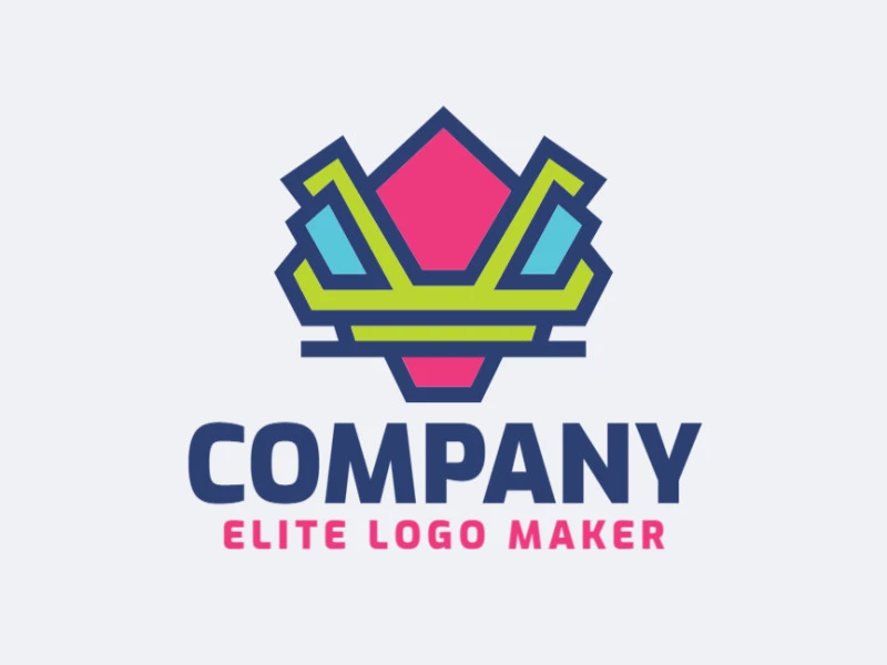 Create your own logo in the shape of a robot with abstract style and green, blue, and pink colors.