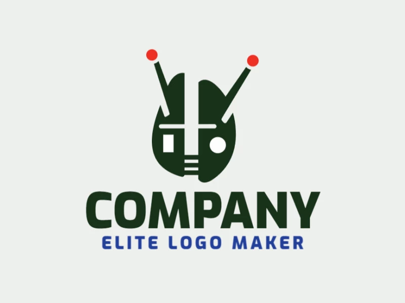 Simple logo composed of abstract shapes forming a robot combined with a brain with green with red colors.