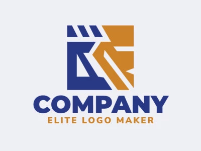 Create a logo for your company in the shape of a robot with an abstract style with blue and orange colors.