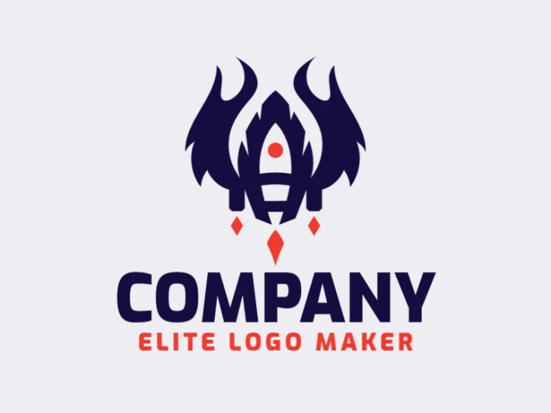 Customizable logo in the shape of a rocket, composed of an abstract style, with blue and orange colors.