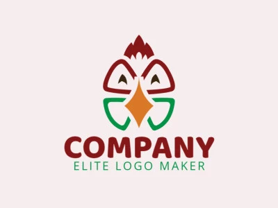 Double meaning logo design created with abstract shapes forming a rooster combined with a four leaf clover with green, yellow, and red colors.