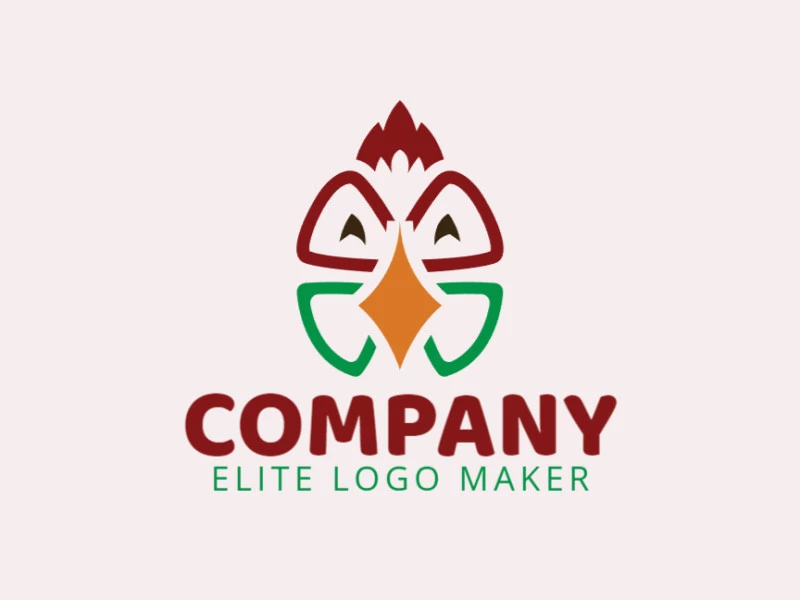 Double meaning logo design created with abstract shapes forming a rooster combined with a four leaf clover with green, yellow, and red colors.