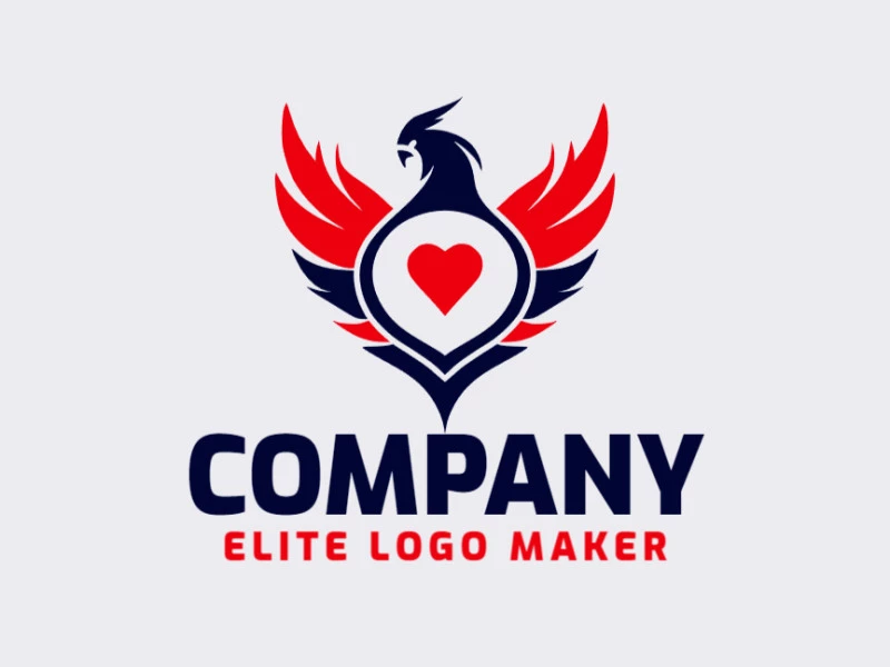 Modern logo in the shape of a rooster combined with a heart with professional design and mascot style.