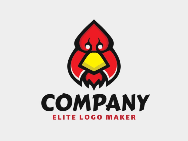 Animal logo in the shape of a stylized rooster head combined with a suit of spades with black, yellow and red colors.