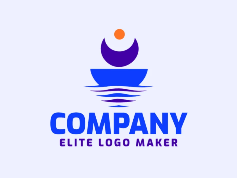 Create a vectorized logo showcasing a contemporary design of a sea combined with a bowl and abstract style, with a touch of sophistication with blue, orange, and dark blue colors.