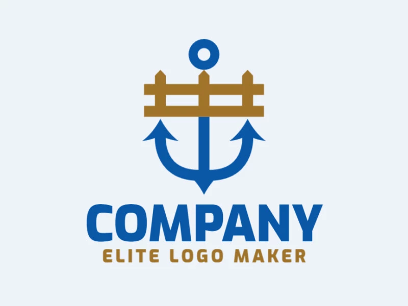 Abstract logo design with the shape of a fence combined with an anchor with blue and brown colors.