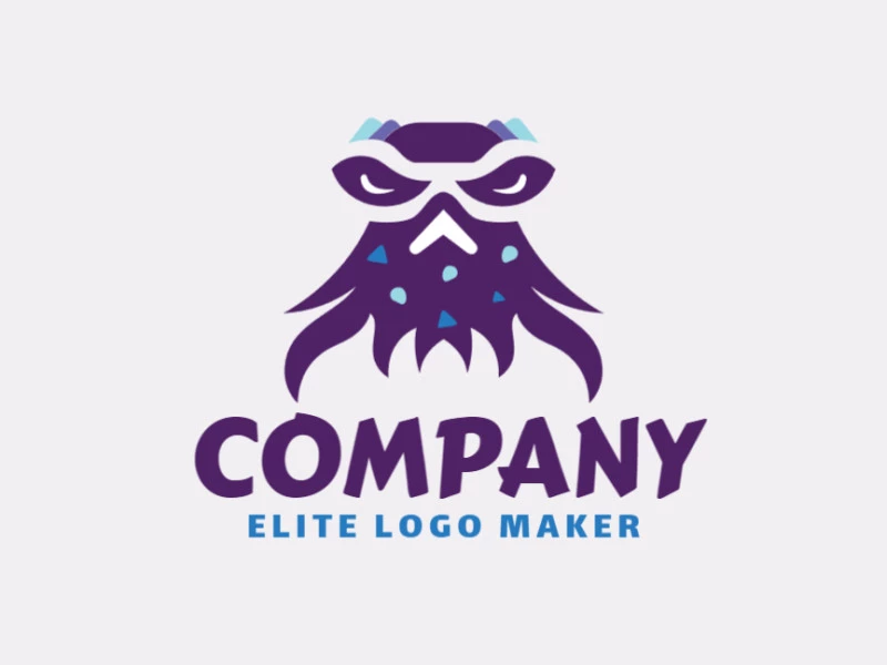 Vector logo in the shape of a sea monster with abstract style with blue and purple colors.