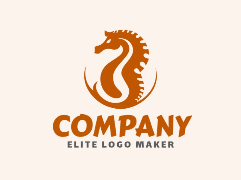 Simple logo concept with creative approaches forming a seahorse with dark orange color.