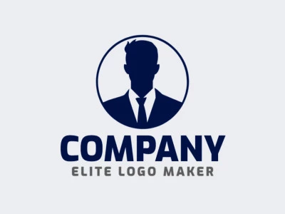 Logo available for sale in the shape of a secret man with an abstract style and dark blue color.