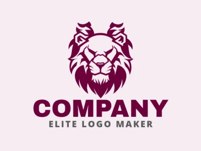 A symmetric logo featuring a serious lion, in deep shades of dark red, exuding strength and authority.