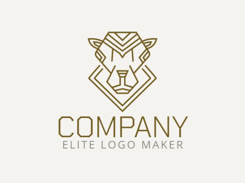 Animal mascot logo in the shape of a Sheep composed of lines with brown colors.