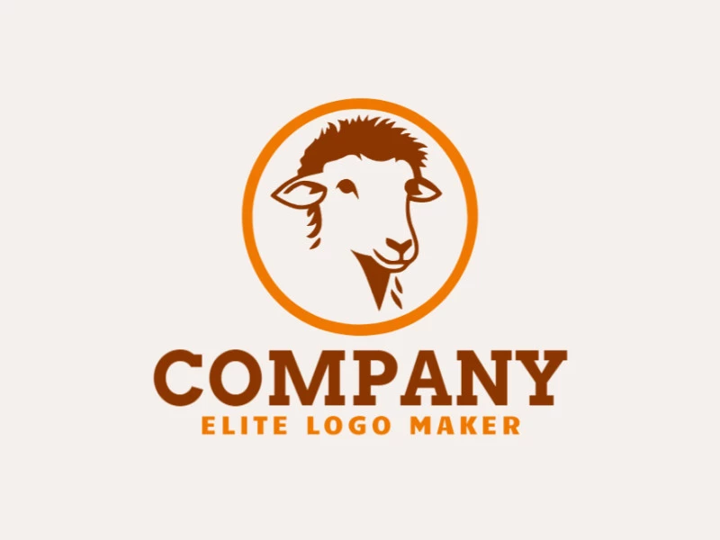 Create a vectorized logo showcasing a contemporary design of a sheep and circular style, with a touch of sophistication with brown and orange colors.