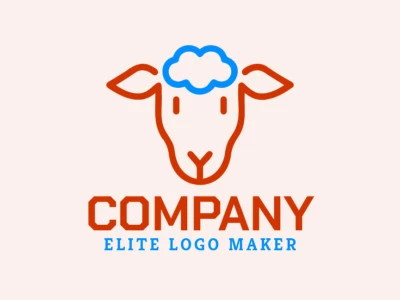 A logo design with a clever double meaning, combining a sheep's head with a cloud, signifying both creativity and tranquility in blue and dark orange hues.