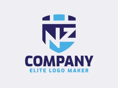 Logo available for sale in the shape of a shield combined with a letter "N" and a letter "Z", with abstract style and blue color.