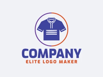 Simple logo composed of abstract shapes forming a shirt with orange and dark blue colors.