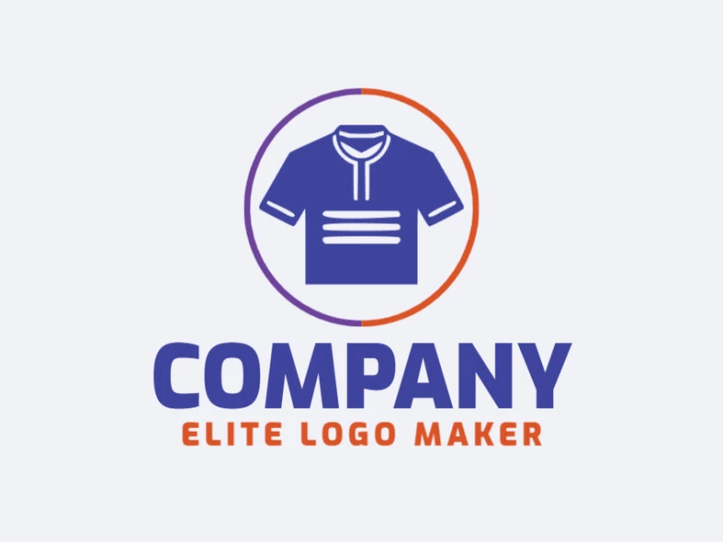 Simple logo composed of abstract shapes forming a shirt with orange and dark blue colors.