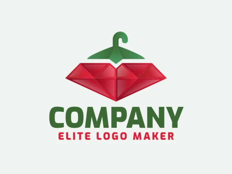 Gradient company logo in the shape of a pepper combined with a diamond and a hanger, the colors used are green, red, and white.