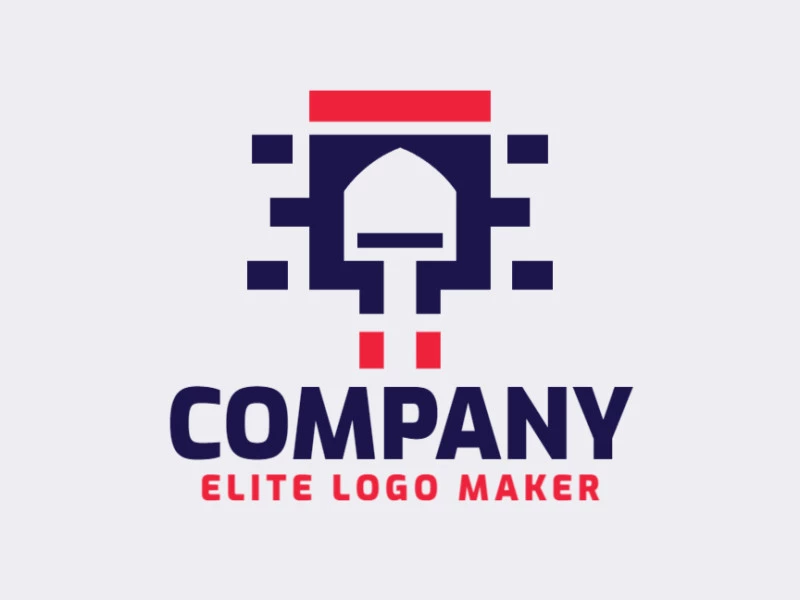 Create your own logo in the shape of a shovel, with a minimalist style, with blue and red colors.