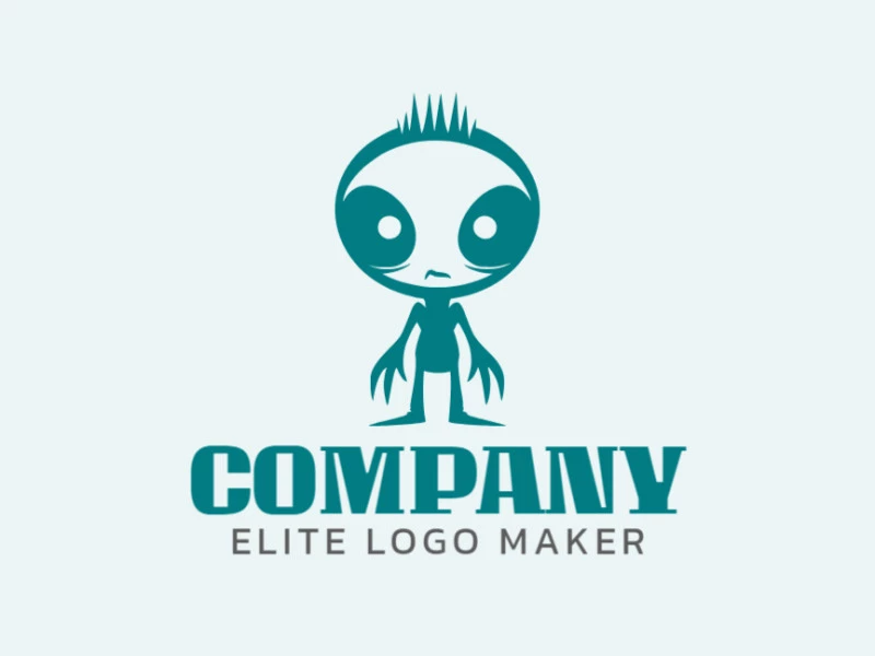 A simple logo composed of abstract shapes forms a skinny alien with a green color.