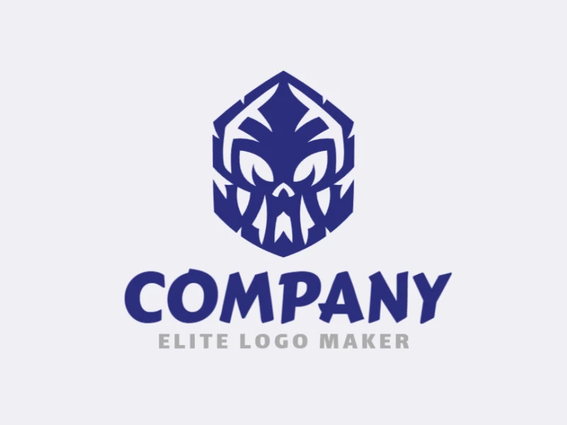 The logo features a mascot-style design of a skull in blue color.