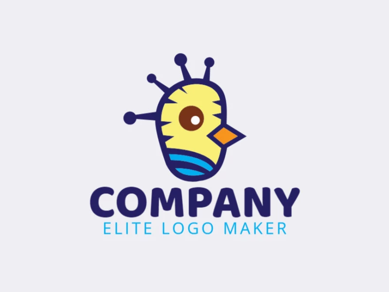 Customizable logo with the shape of a bird composed of a stylized style with brown, yellow, white, and blue colors.