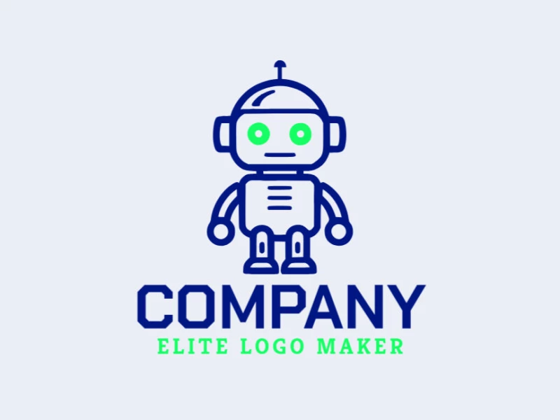 A simple logo composed of abstract shapes forms a smart robot with green and dark blue colors.