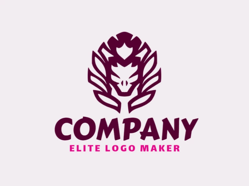 Customizable logo in the shape of a snake head with an abstract style, the color used was purple.