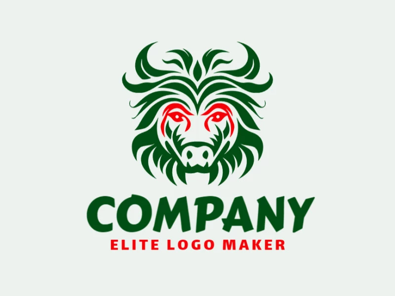 Create your own logo in the shape of a snake head with an abstract style with red and dark green colors.