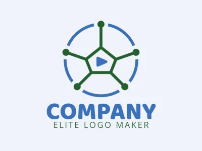 Circular logo with a shape of a soccer ball combined with a play icon with blue and green colors.