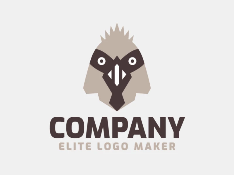 Stylized logo design with the shape of a sparrow head composed of abstracts shapes with brown and beige colors.