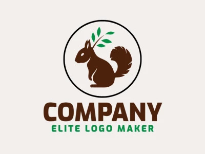 Ideal logo for different businesses in the shape of a squirrel combined with a twig of leaves, with creative design and circular style.