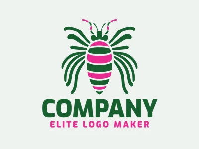 Logo available for sale in the shape of a strange beetle with abstract design with green and pink colors.