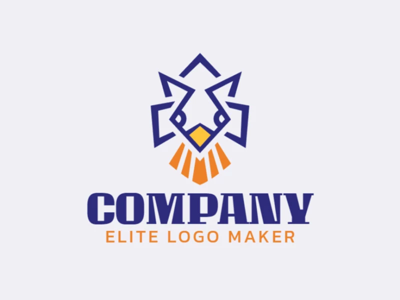 Customizable logo consisting of solid shapes and abstract style forming a strange bird with yellow, orange, and blue colors.