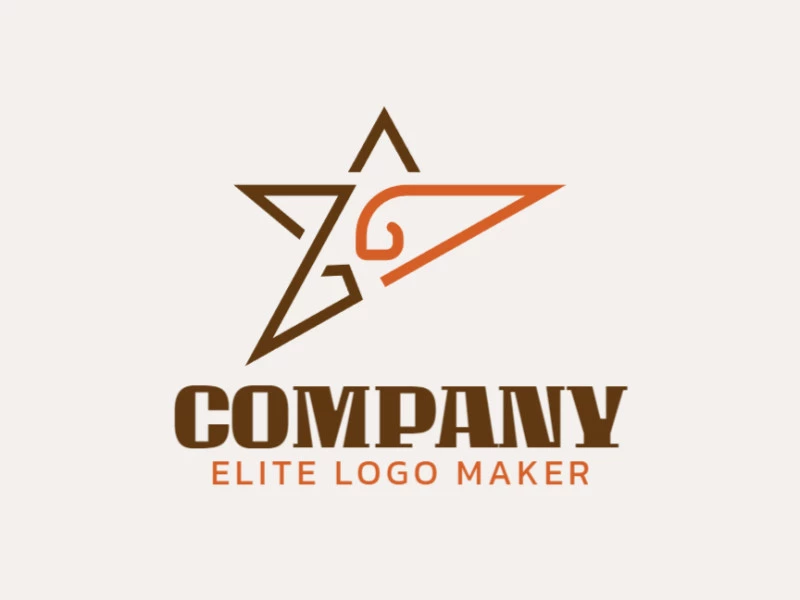 Outline logo with creative concept forming a strange bird with a refined design and brown and orange colors.