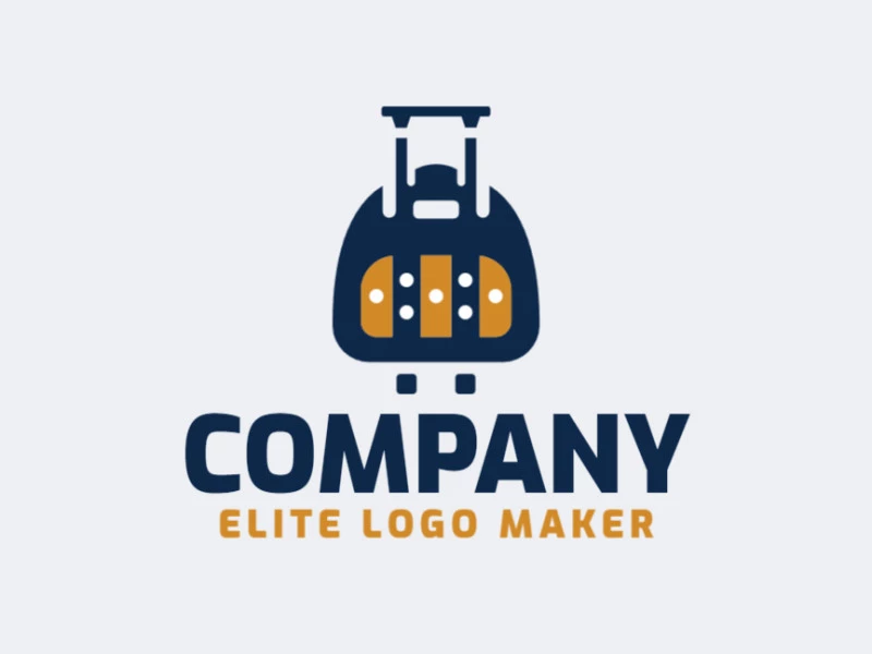 Create a logo for your company in the shape of a suitcase with an abstract style, with blue, brown, and white colors.