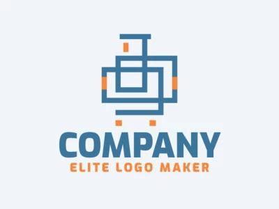 Logo Template in the shape of a suitcase, with a monoline design with blue and orange colors.