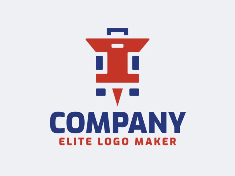 Professional logo design in the shape of a suitcase combined with a pin with blue and red color.