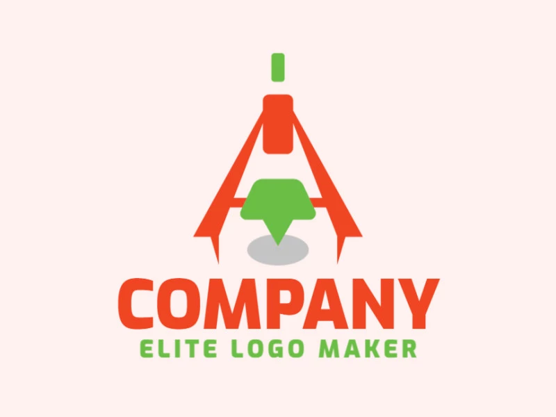 Minimalist logo with the shape of a precision compass combined with a chat box with orange and green colors.